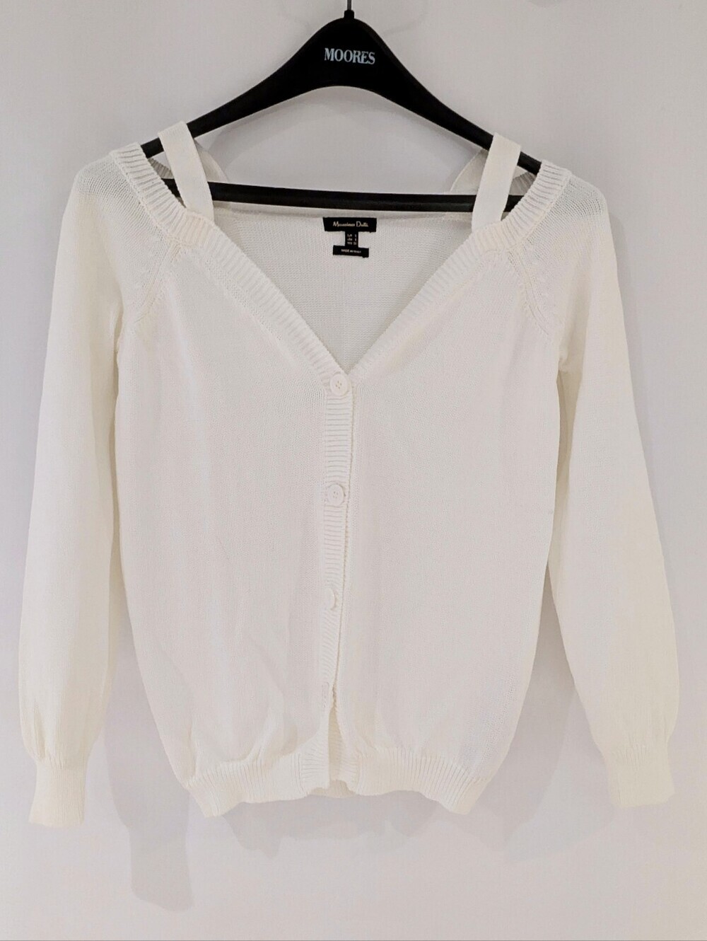 Massimo Dutti Off Shoulder V Neck Cardigan Off White Knit Button-Front Sweater